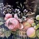 Large English tray painted with flowers and fruits.