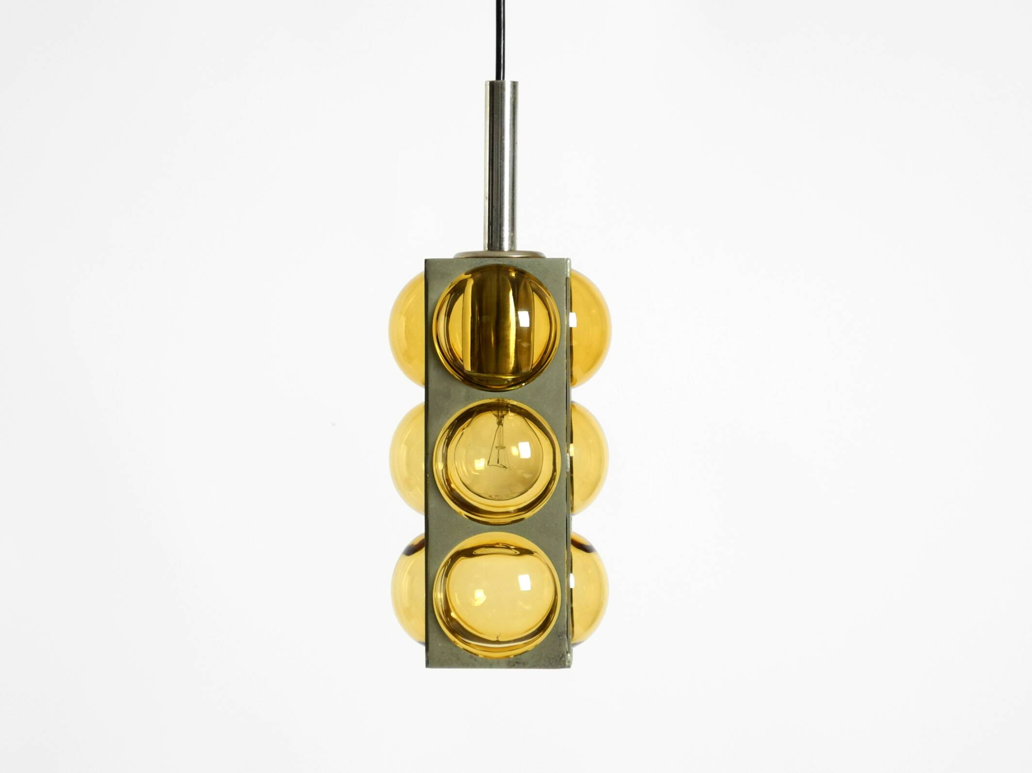 1960s Space Age pendant lamp by Temde made of glass and nickel-plated metal