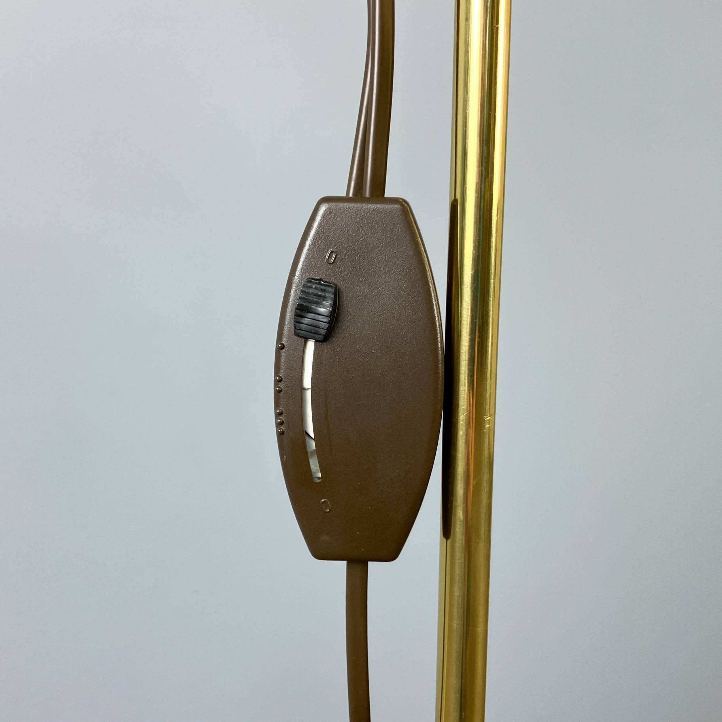 2-bulb floor lamp by Hustadt Leuchten, plastic spotlights on a brass pole, 1970s
