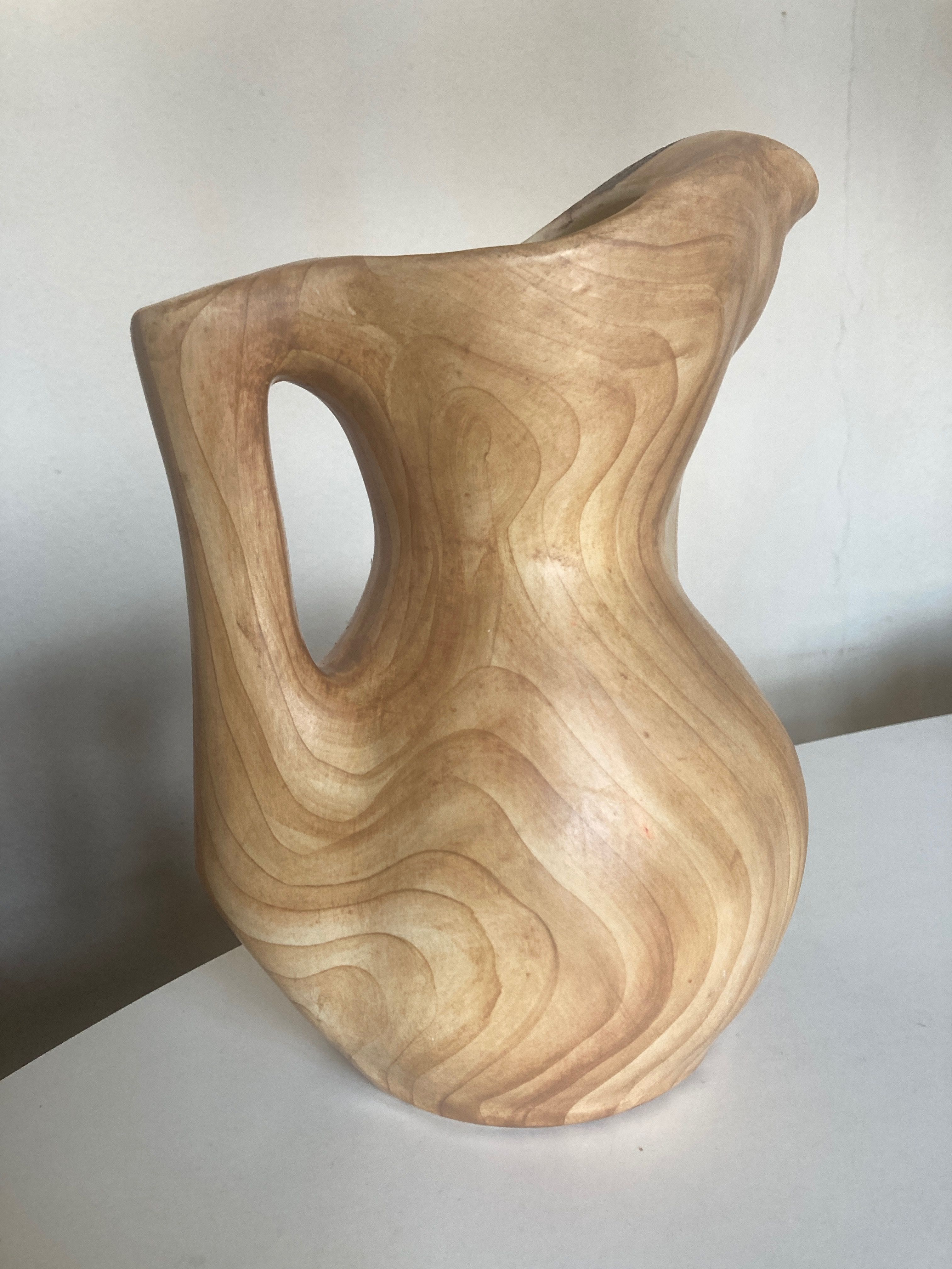 Ceramic vase mid century Grandjean in Vallauris faux bois 1960