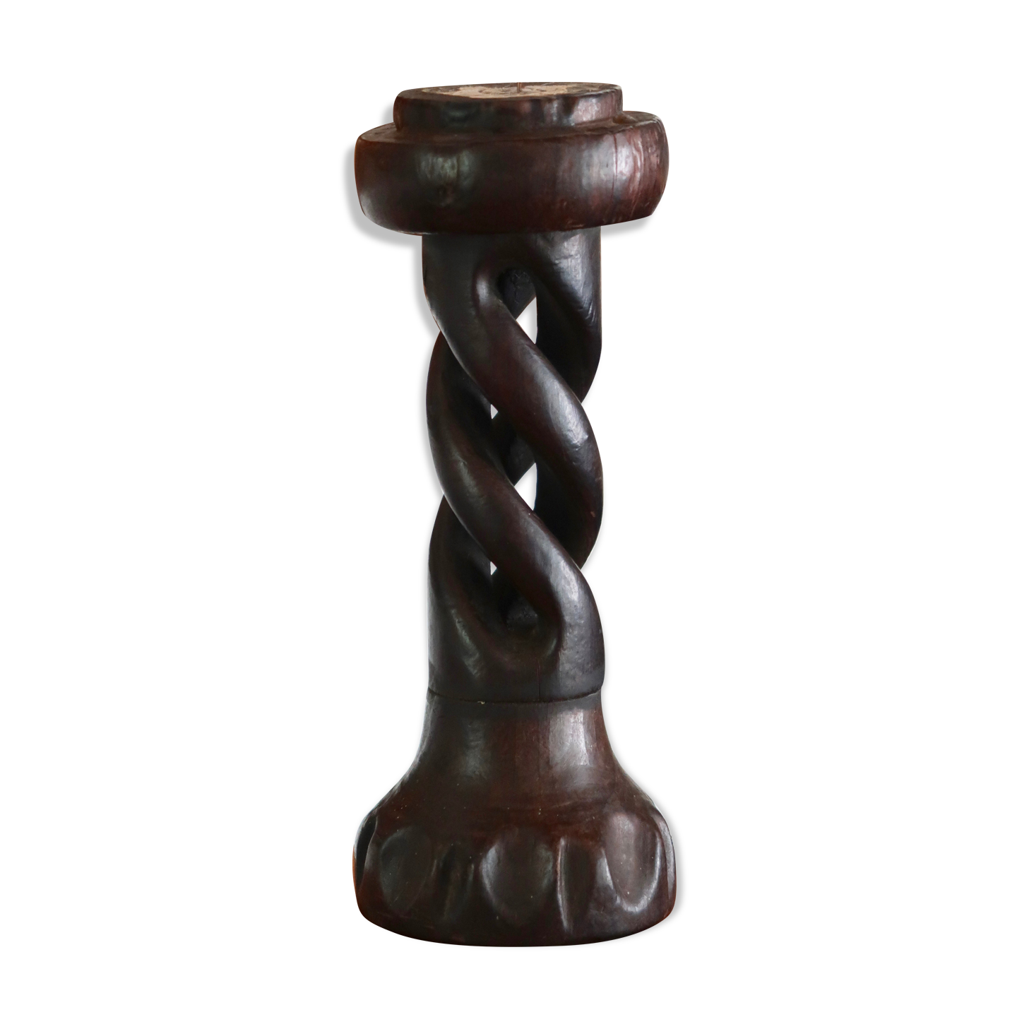 Bougeoir torsadé en bois, années 70
