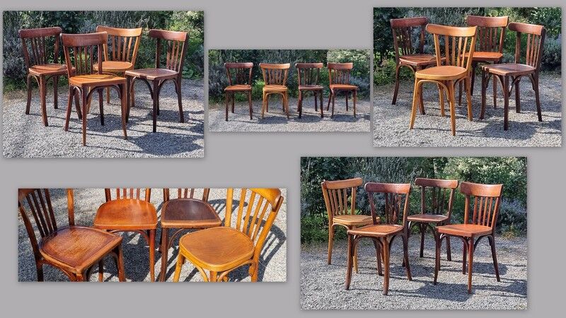Lot 4 chairs bistro in curved wood years 40/50