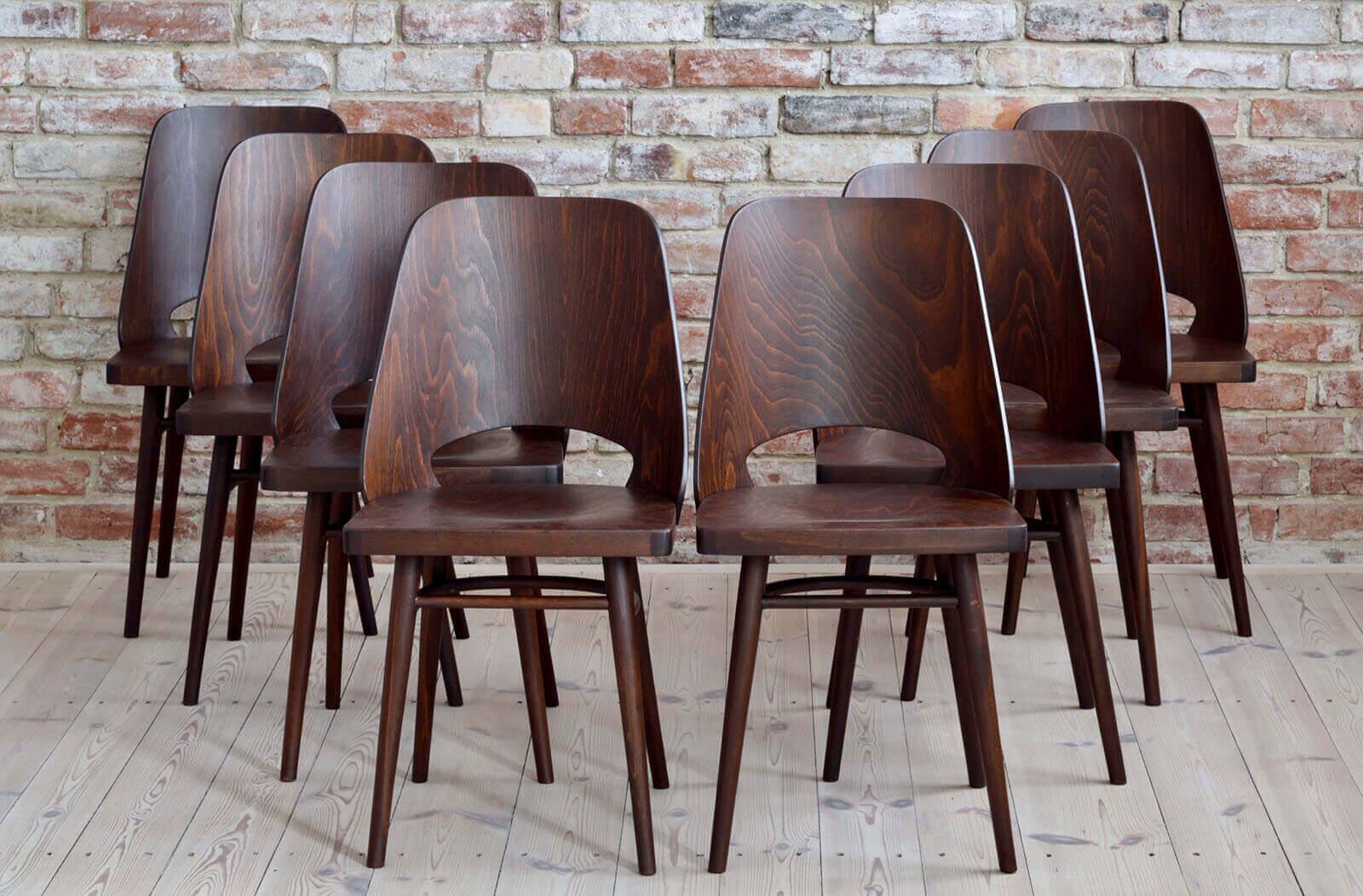 Set of 8 Mid Century Modern Dining Chairs by Radomir Hofman for TON, Model 514