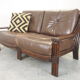 Mid century vintage boho 2-seater sofa with leather cushions