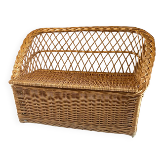 Vintage wicker rattan chest bench, children's toy chest