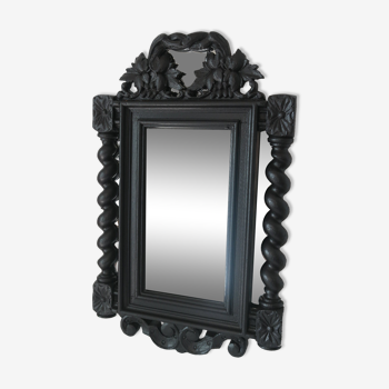 Miroir Louis XIII bois noir 38 X 60