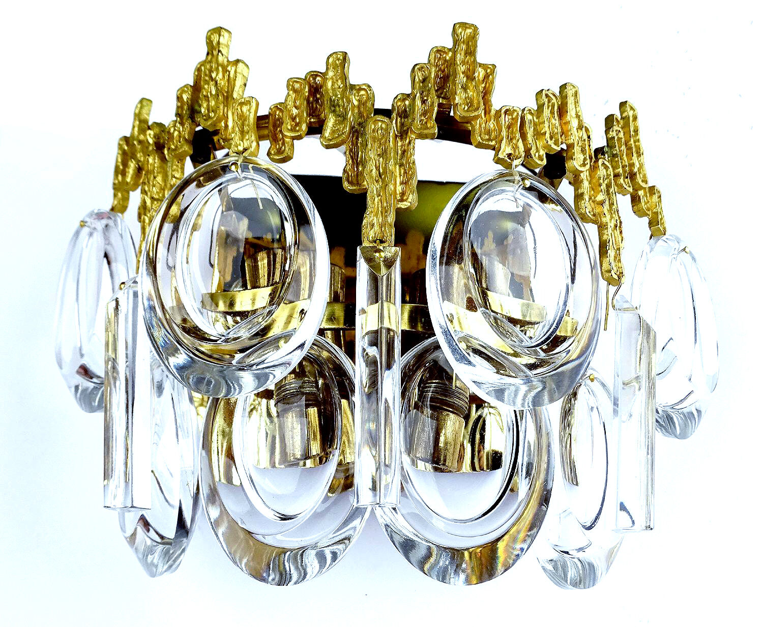 Pair of vintage wall lamps, gold fine gold, crystal, 60s