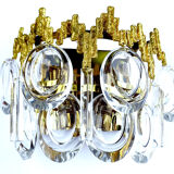 Pair of vintage wall lamps, gold fine gold, crystal, 60s