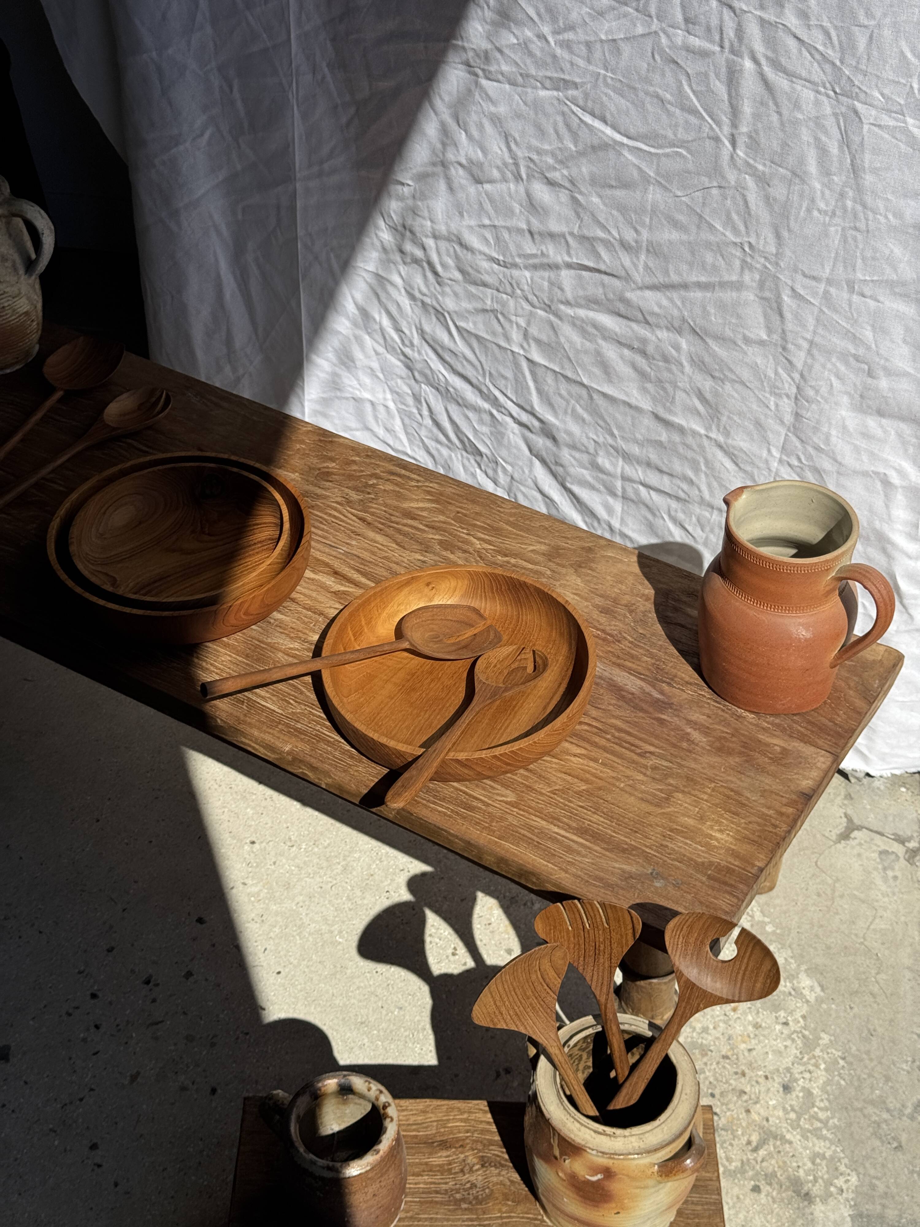 Salad server or large teak spoon, oval shape, split, L30 D9