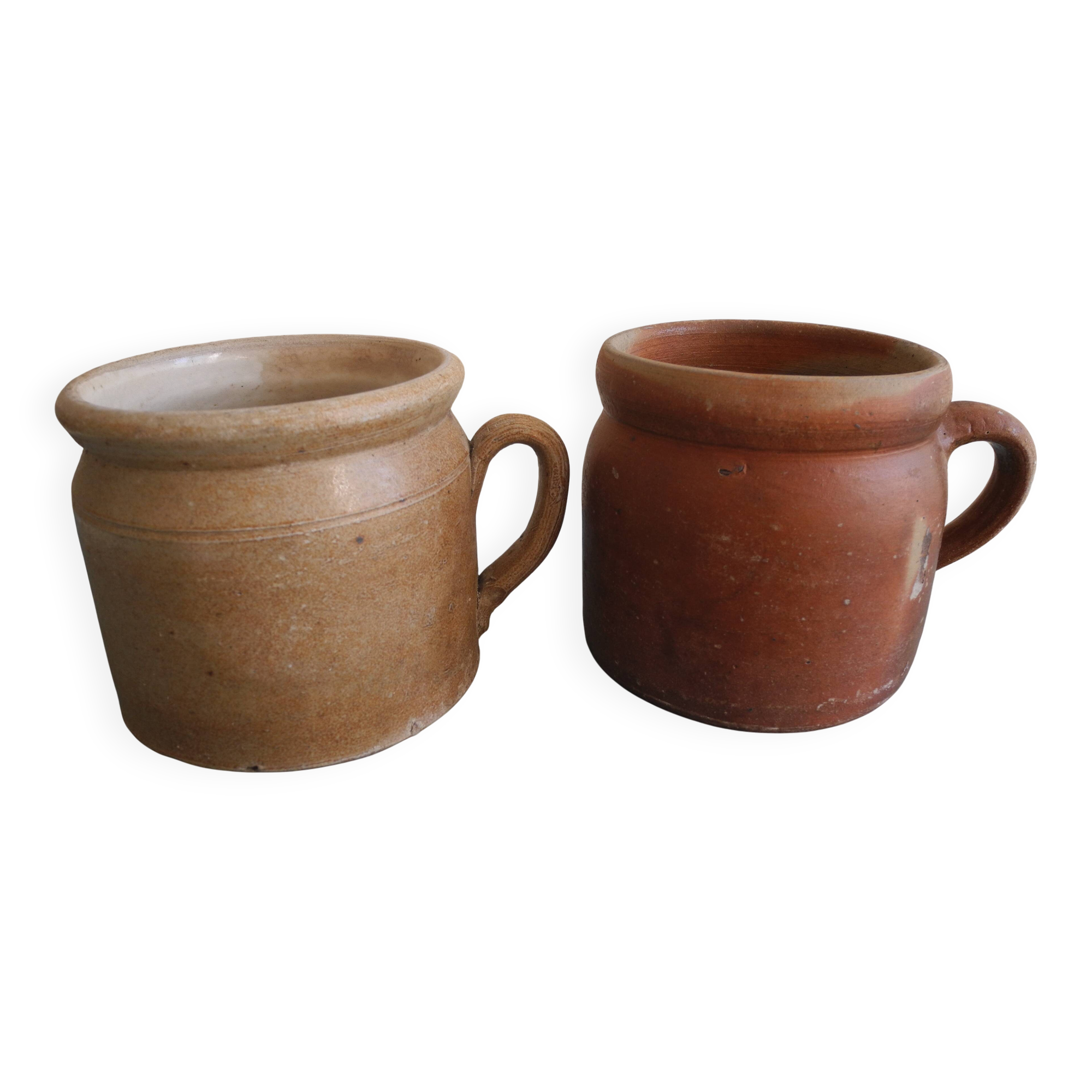 lot of 2 old rustic decorative stoneware pots