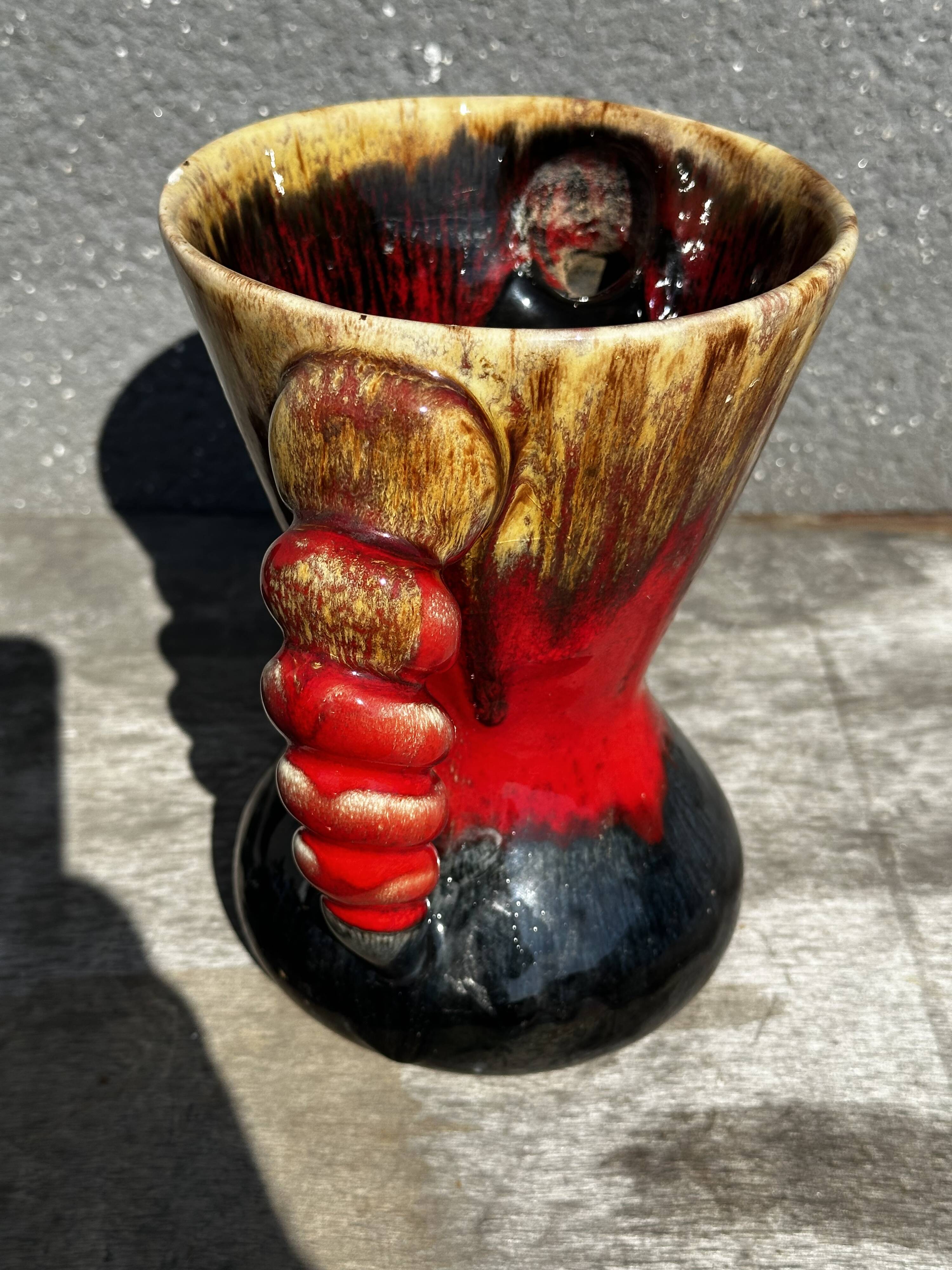 Vintage ceramic vase from Vallauris, signed JAC