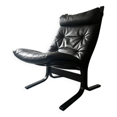 Fauteuil scandinave en cuir noir Siesta par Ingmar Relling, design 1970