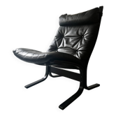 Fauteuil scandinave en cuir noir Siesta par Ingmar Relling, design 1970