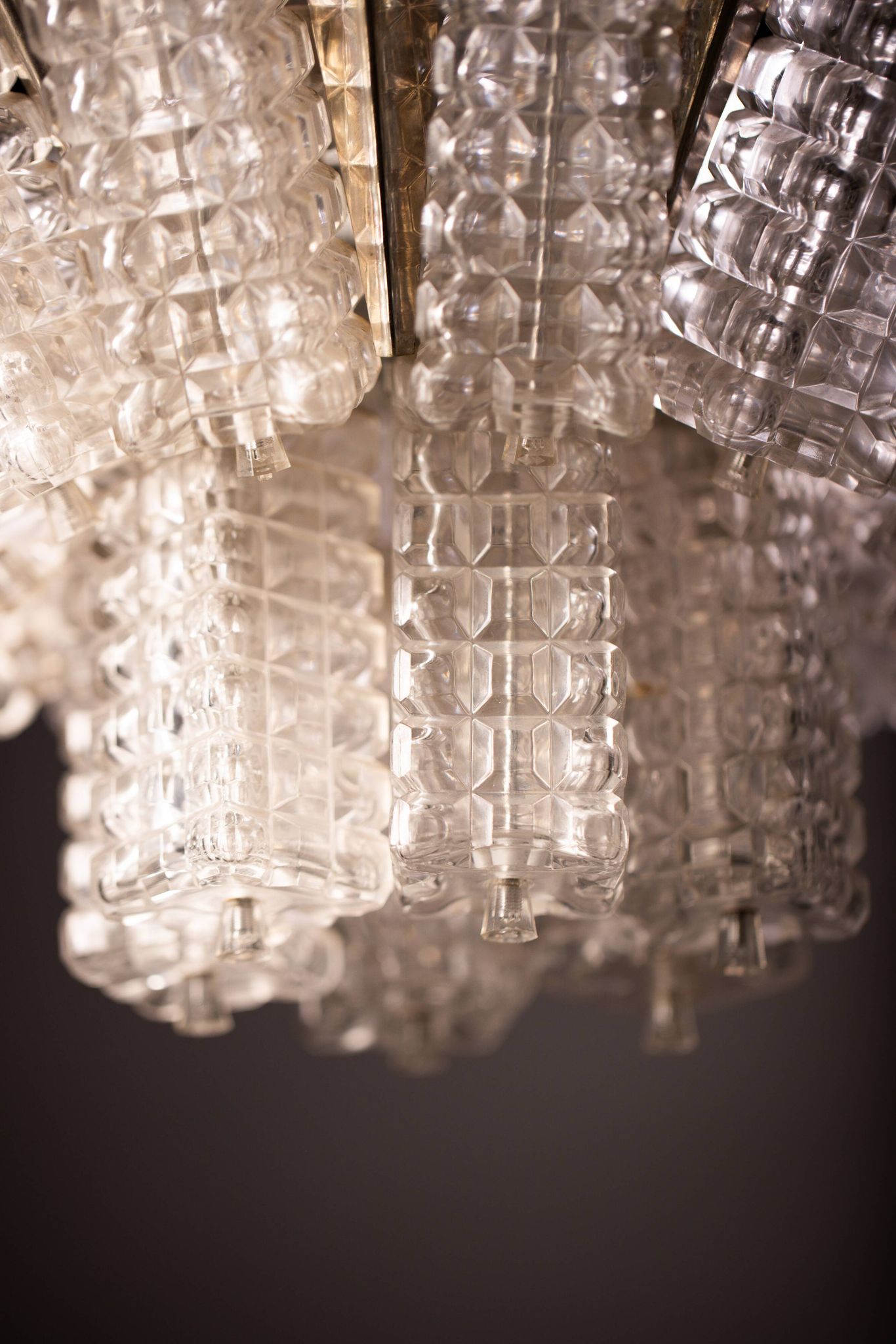 Vintage Austrolux Glass Chandelier: 1960s Mid-Century Modern Pendant Light