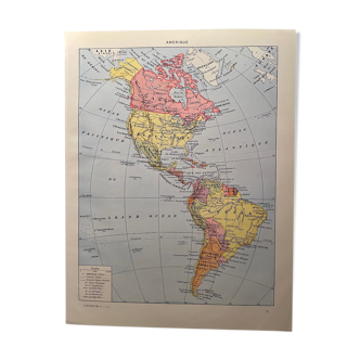 Lithographie et carte sur l'Amérique de 1928