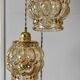 Suspension triple globes vintage en verre ambré bulle