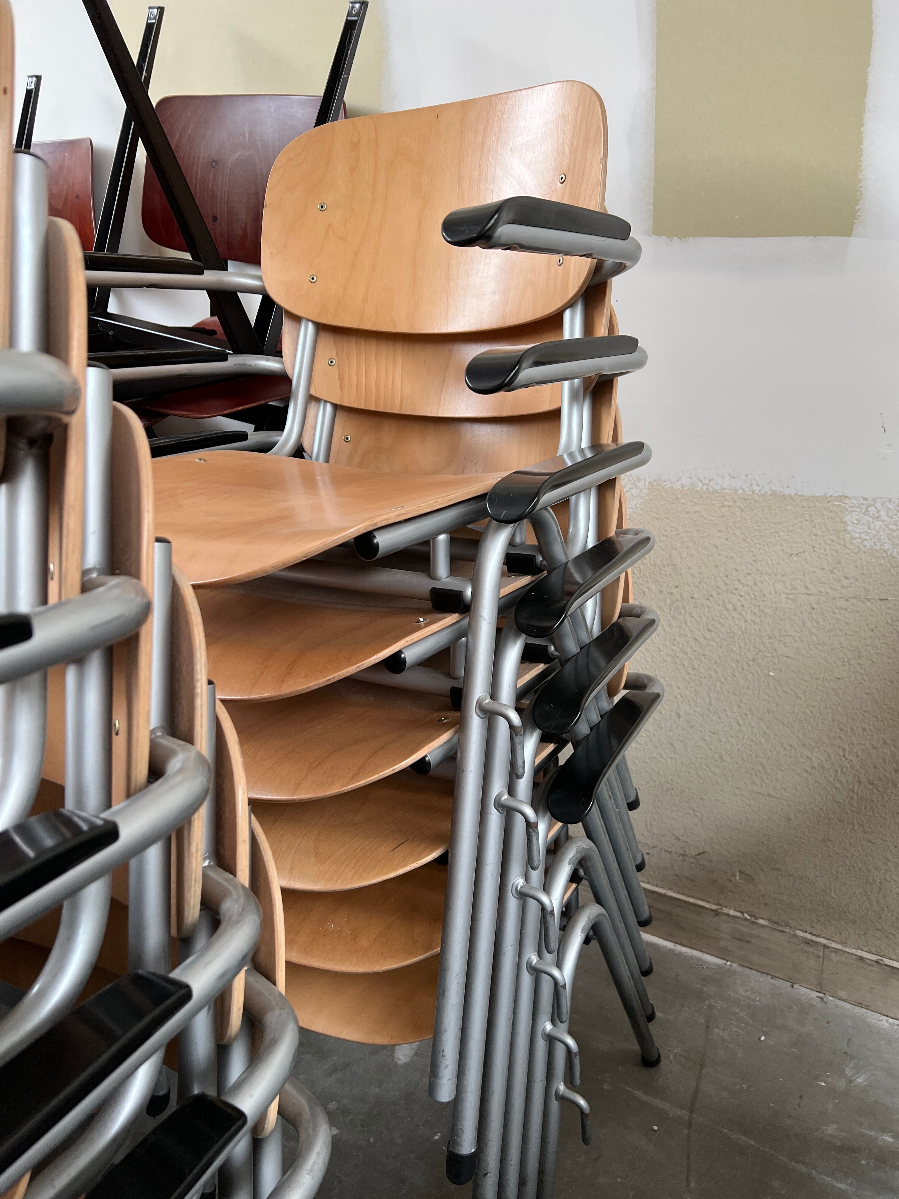 Set of 40 school chairs with armrests, 70s, Netherlands