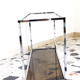 Console in chromed metal and smoked glass, Italy 70's
