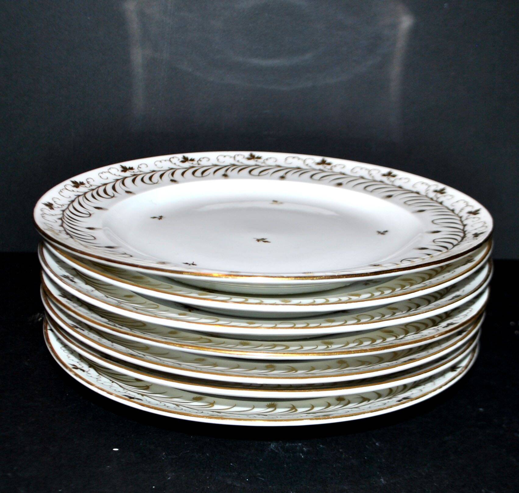 Niderviller set of 6 Empire plates and tureen in hard-paste porcelain with wheat decoration painted in gold, 1790