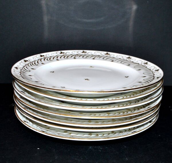 Niderviller lot de 6 assiettes Empire et soupière en porcelaine dure décor blé peint or 1790