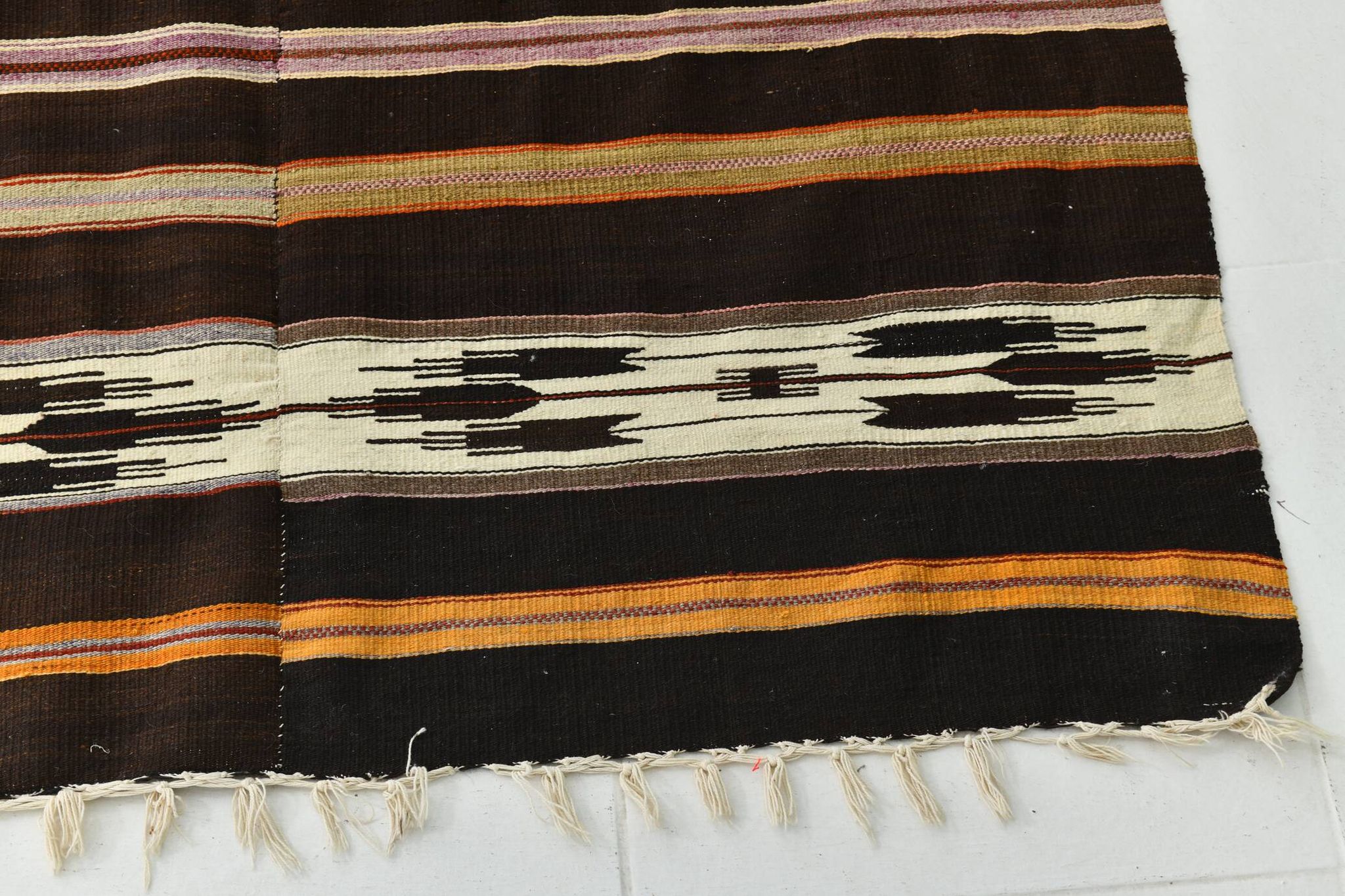 6x10 Dark Brown & Orange Strped Vintage Kilim Rug, 181x305Cm