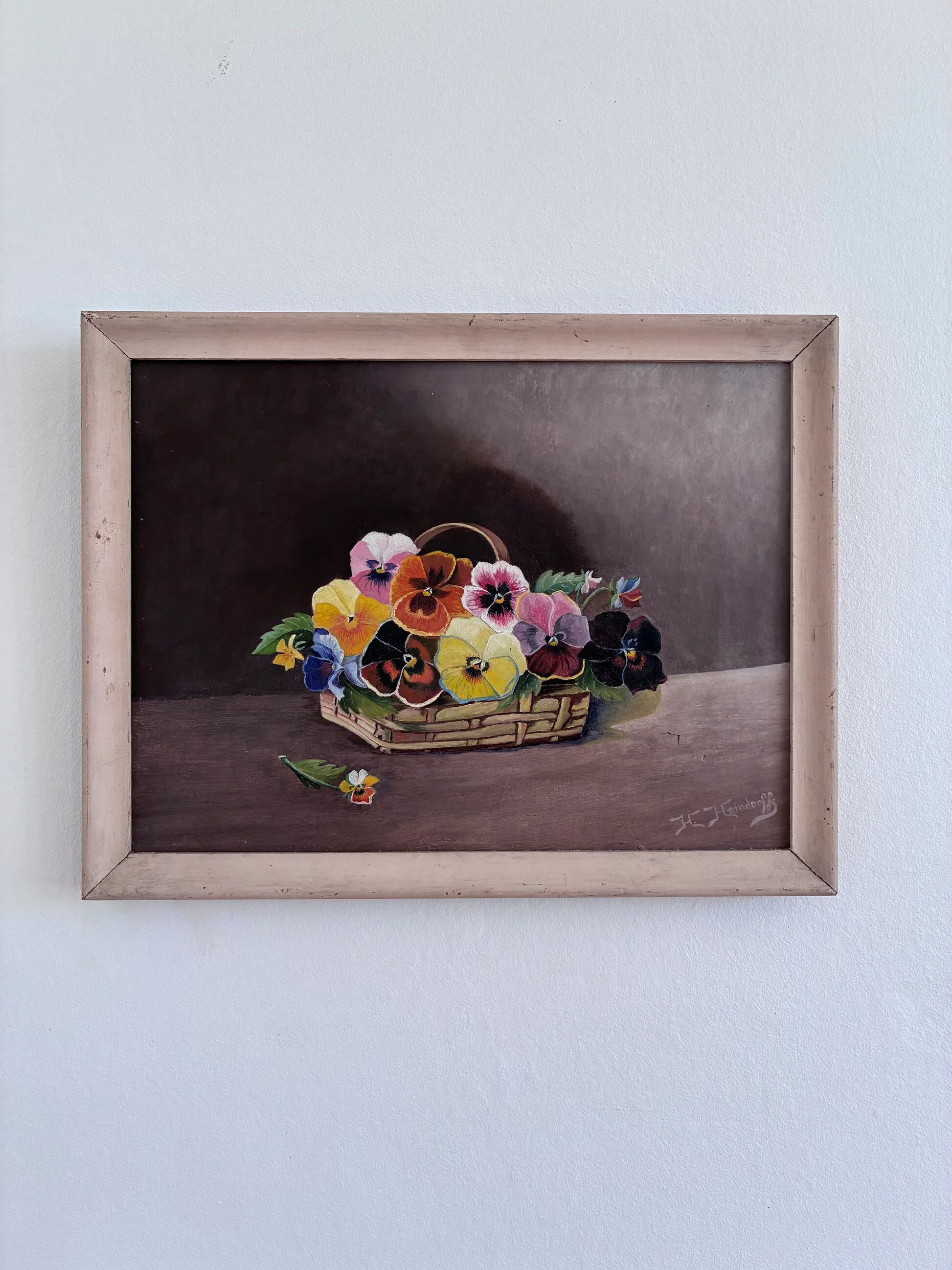 Vintage original flower oil painting, framed floral still life art