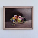 Vintage original flower oil painting, framed floral still life art