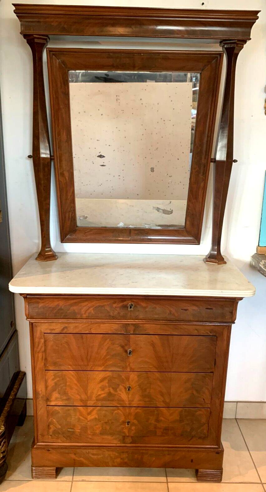 Louis Philippe dressing table chest of drawers in mahogany and 19th century veneer