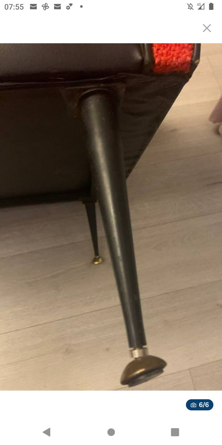 Brussels style armchair from the 50s/70s in faux leather and wool.