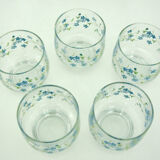 5 water glasses - decoration small blue flowers - Veronica Luminarc Arcoroc - vintage 80s