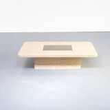 George Mathias Travertine Coffee Table for Maho with Artwork nr 12/50, 1970's