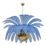 Mid-Century Modern Palm Leaves Big Chandelier Murano Glass and Brass