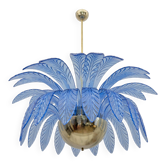 Mid-Century Modern Palm Leaves Big Chandelier Murano Glass and Brass
