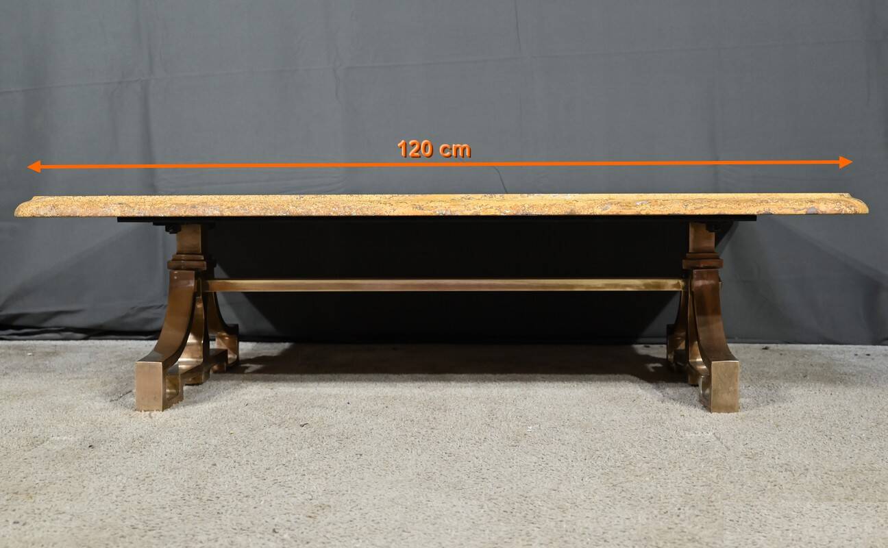 Brass and travertine coffee table, Art Deco period, 1930