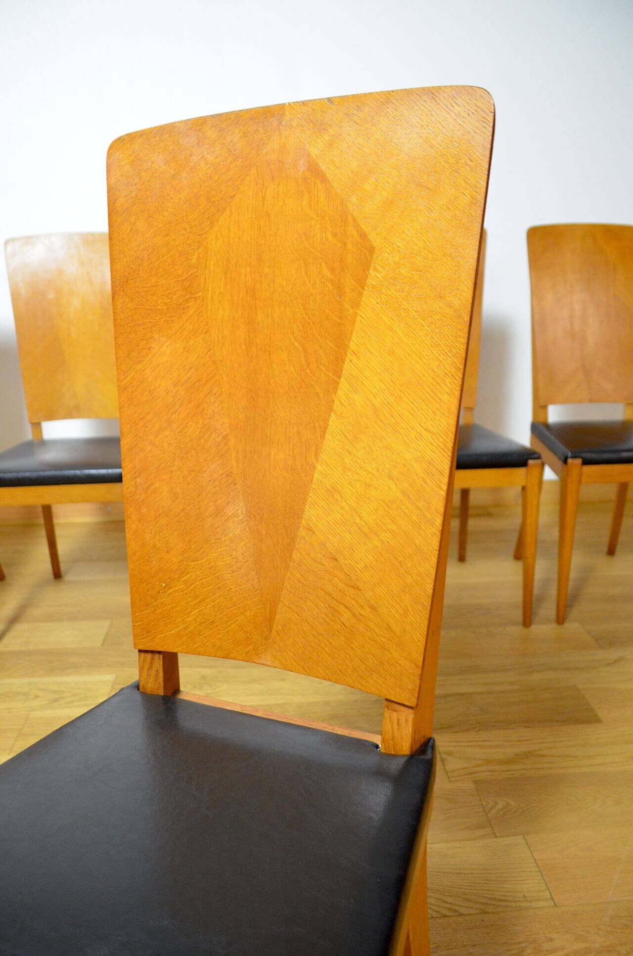 6 Vintage Light Oak Chairs, France 1960