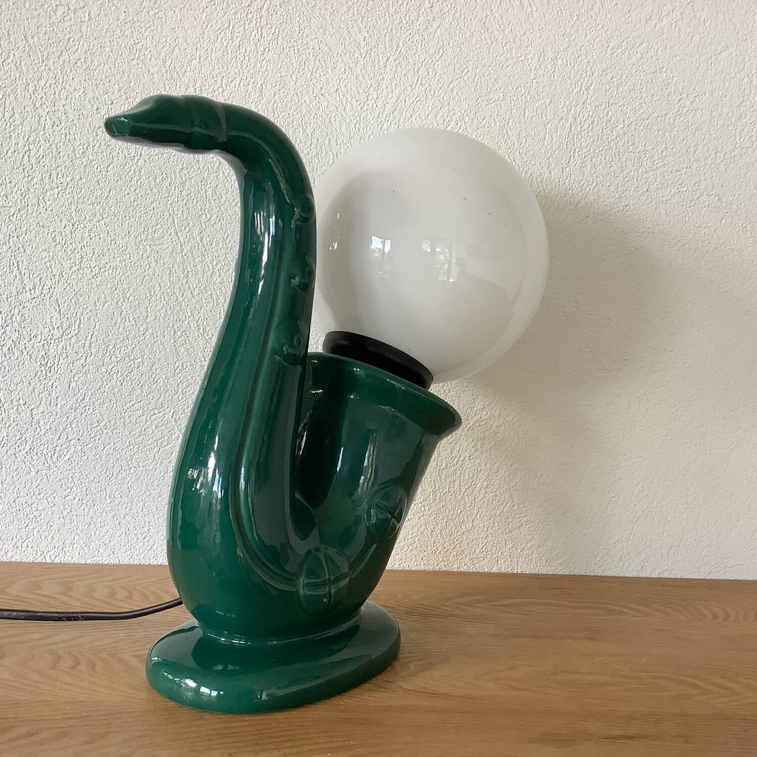 1980s Saxophone Lamp Vintage Ceramic Globe Jazz