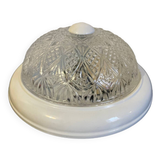 Plafonnier suspension métal et verre ciselé