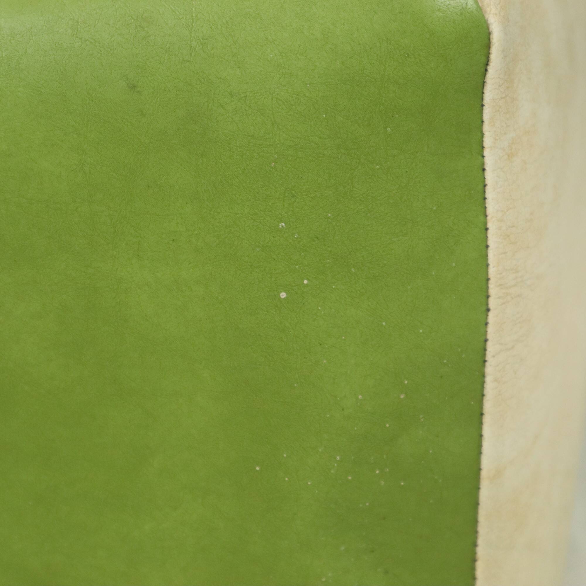 Pouf carré vintage skaï simili cuir vert crème 43cm