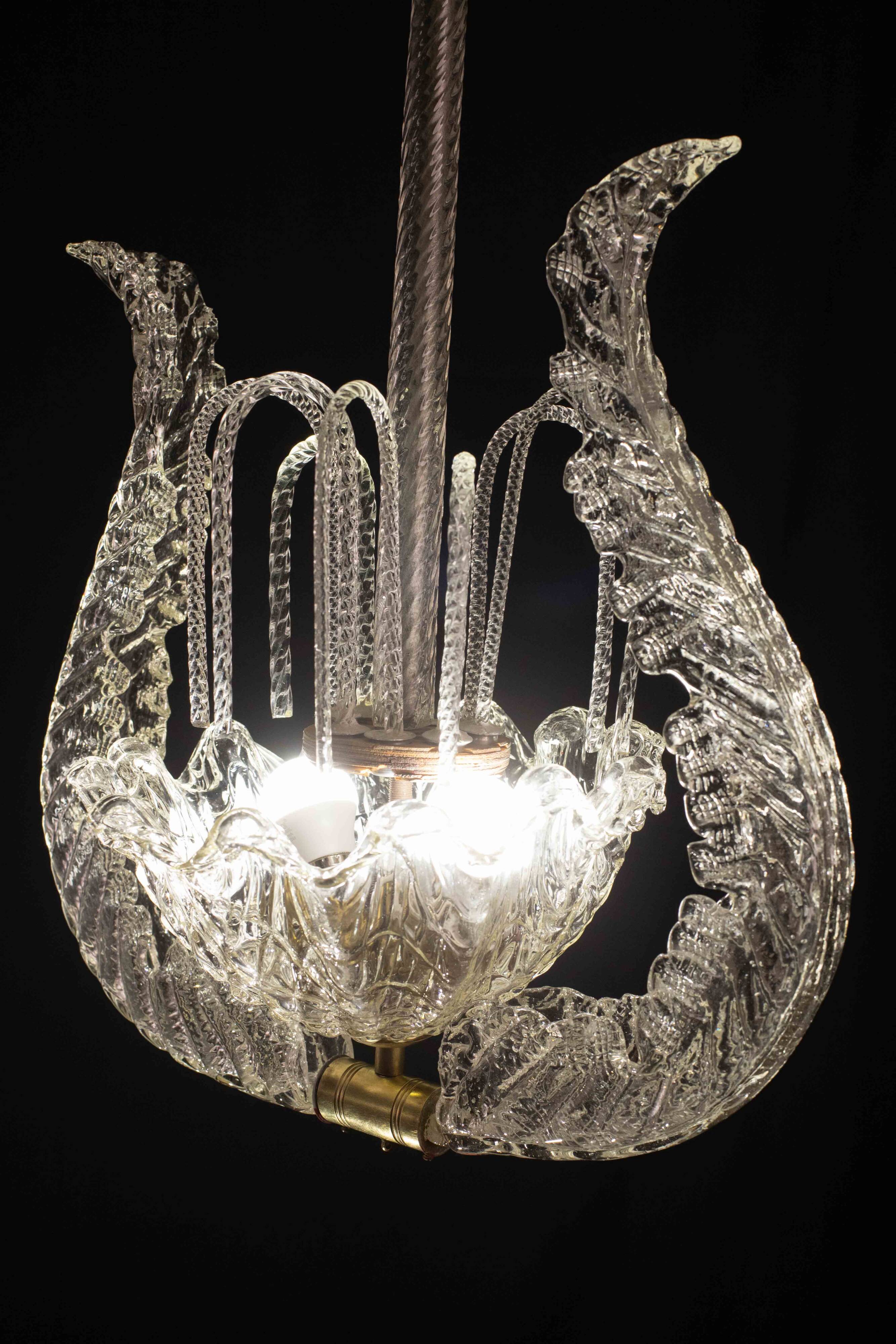 Set of 3 Art Decò Fountain Chandelier By Barovier e Toso, Murano Glass, 194