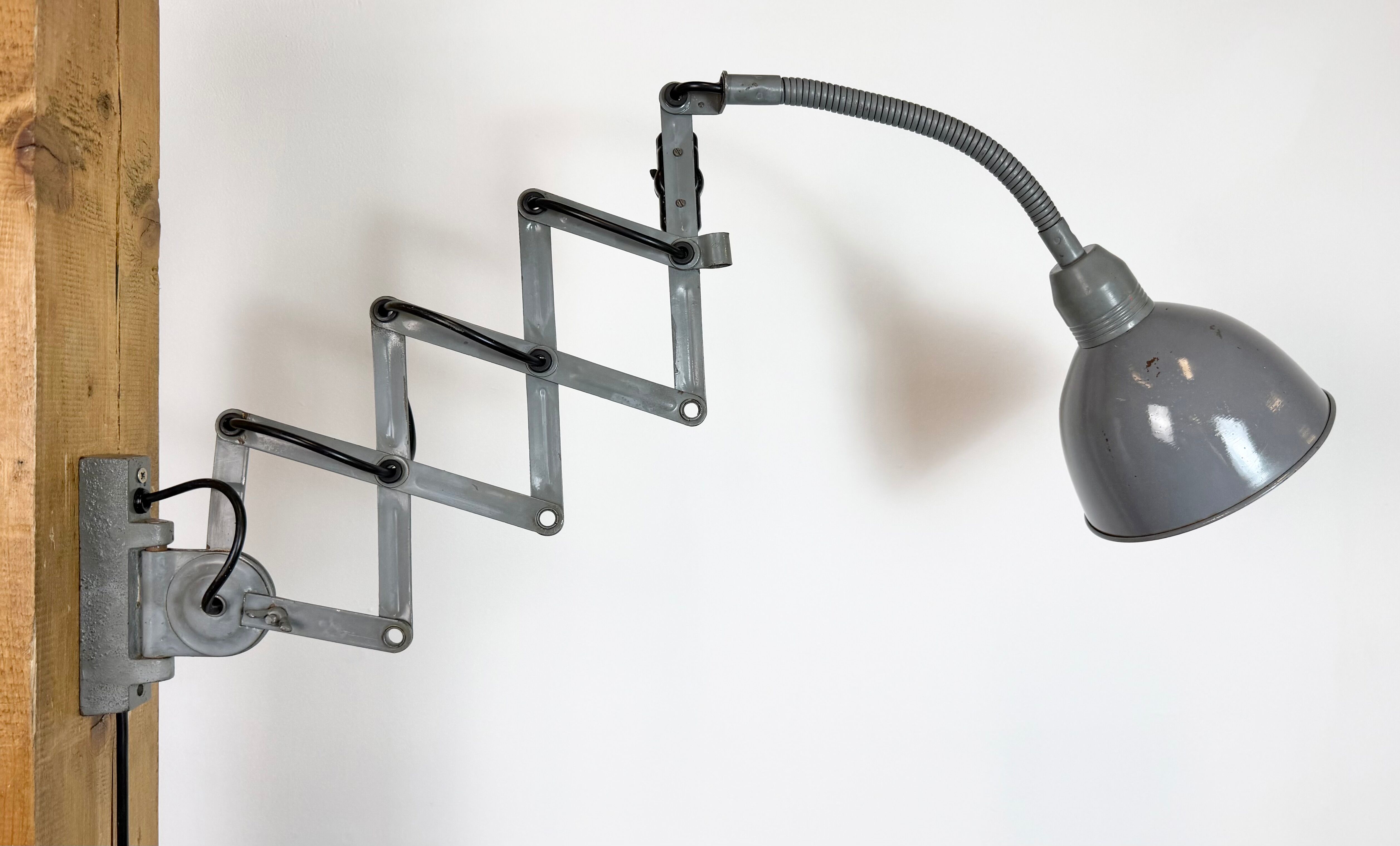 Grey Industrial Gooseneck Scissor Wall Lamp from Elektroinstala, 1960s