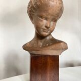 Child's head in terracotta 1920 wooden base