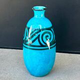 Ovoid ceramic vase with cracked blue glaze – Edmond Lachenal - Art Deco
