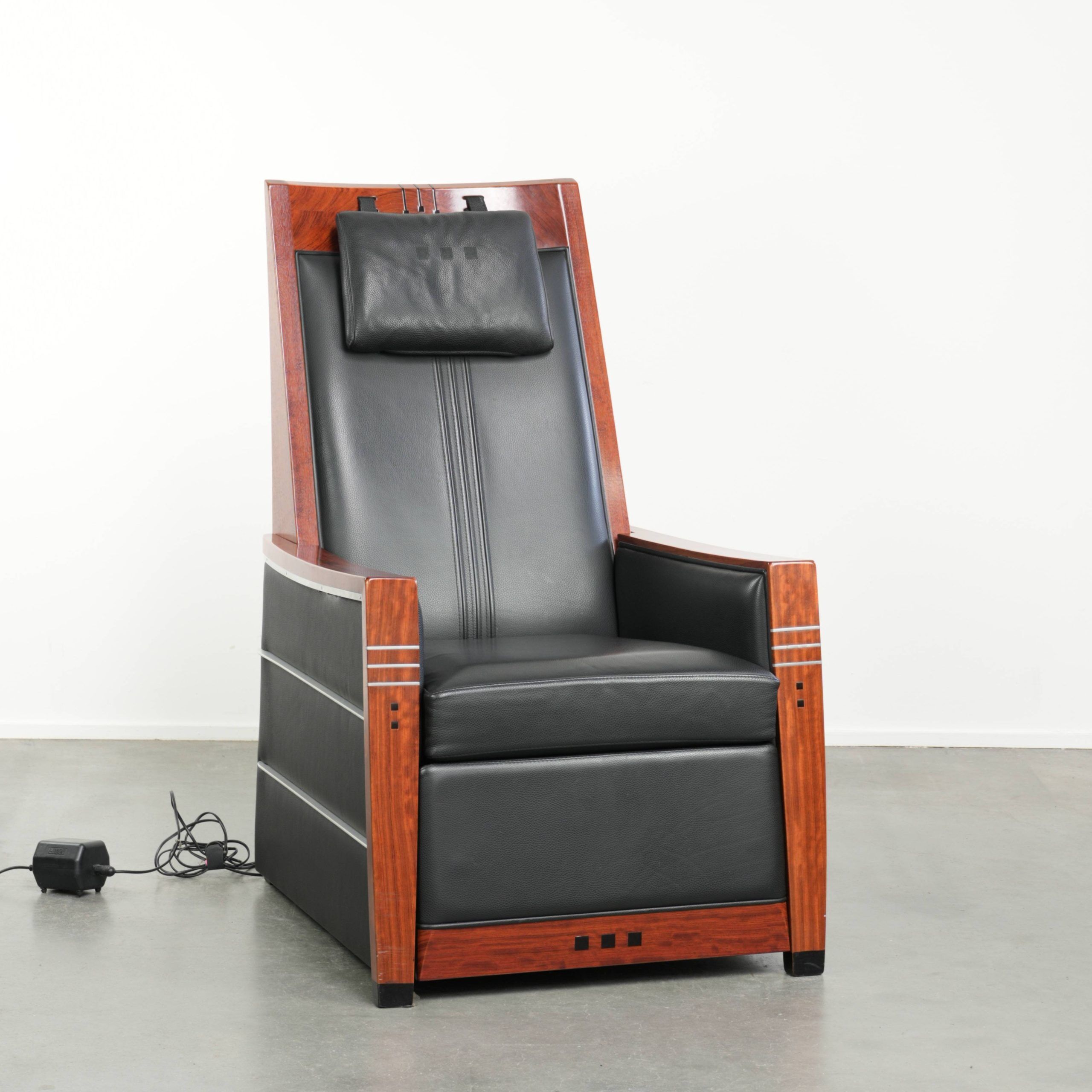 Recliner électrique réglable au design Art Déco en cuir de vache noir