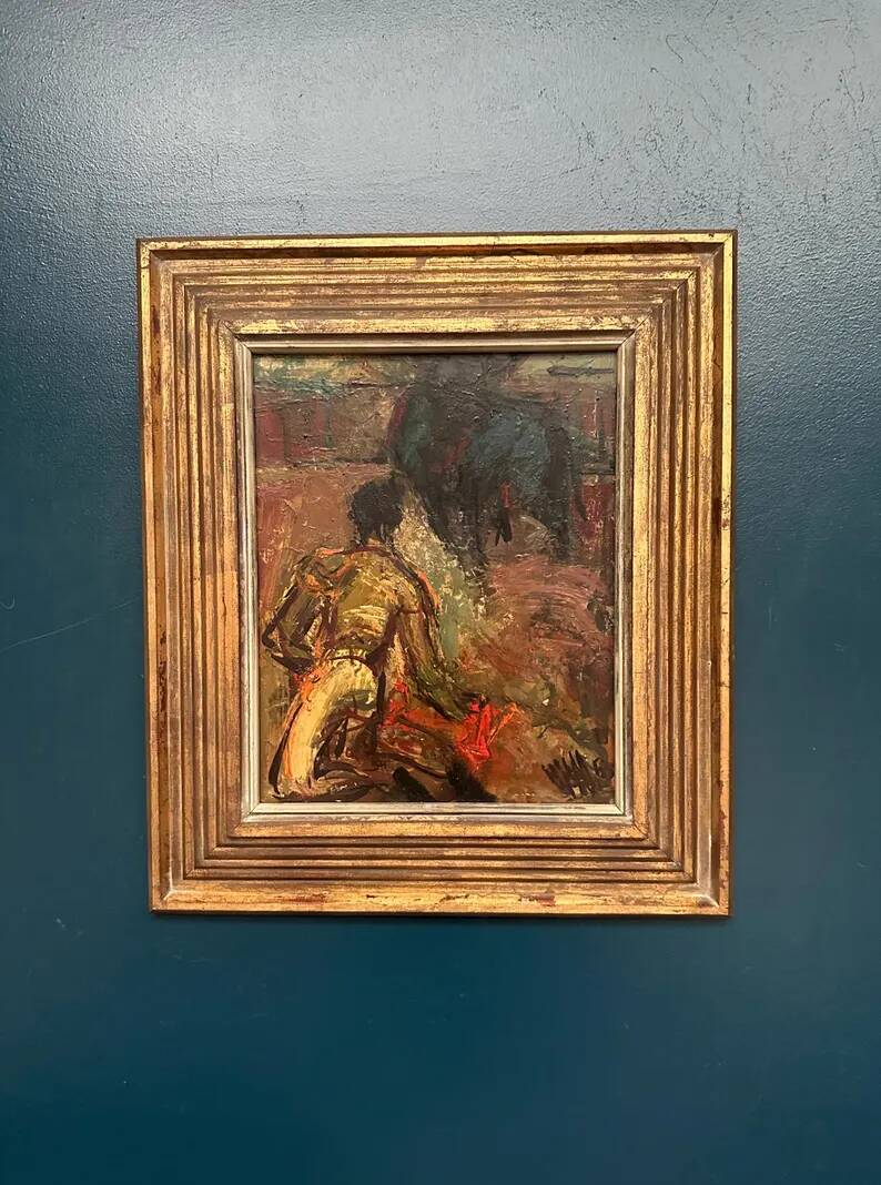Original Swedish Oil on Panel – "The Bullfight" by Owe Wessbohn – Dated 1953 – Framed Period Piece – 59 × 51 cm