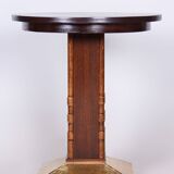 Restored Art Deco Small Table, Oak, Brass, Revived Polish, Czechia, 1920s