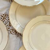 Set of 6 cream and gold colored flat plates Digoin Sarreguemines vintage ACC-7156