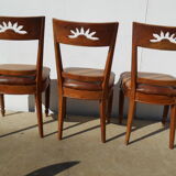 6 exotic wood and leather chairs,