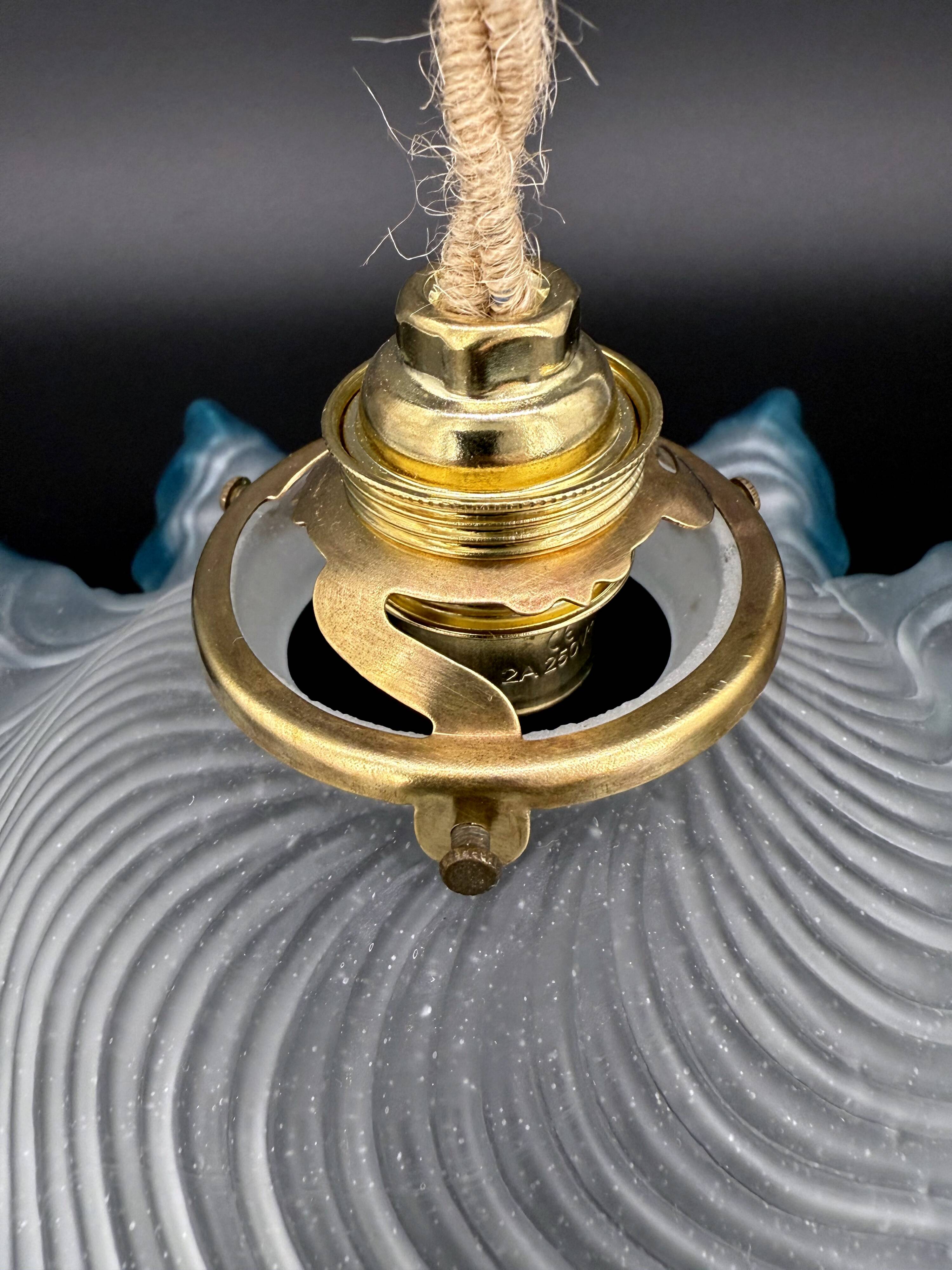 Vintage pendant light in blue gradient draped opaline glass