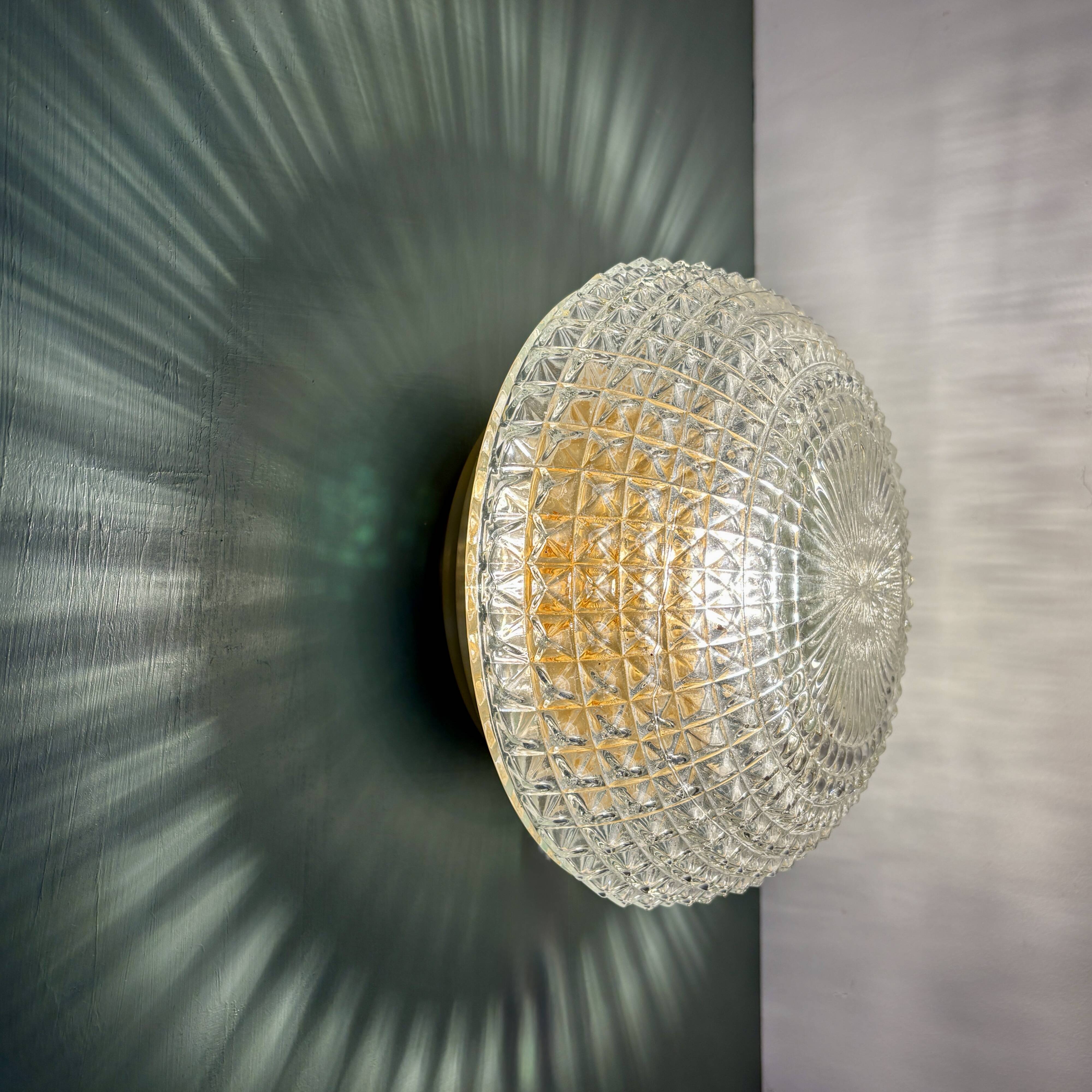 Vintage globe wall or ceiling light in molded diamond-point glass