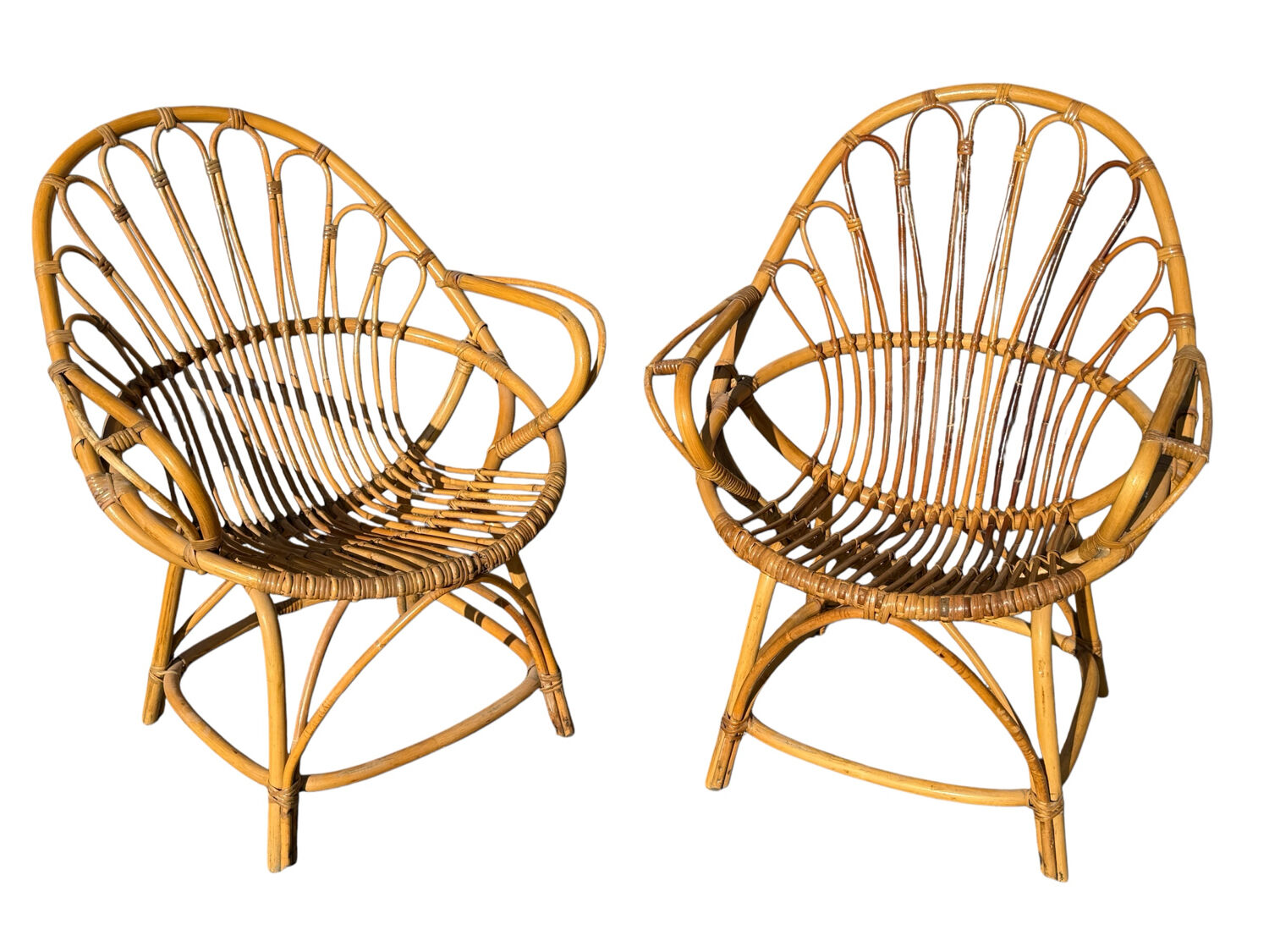 Set of 2 rattan armchairs from the 1960s, France.